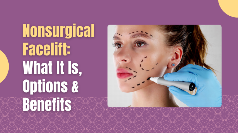 A woman receiving a nonsurgical facelift marking on her face with a cosmetic pen, representing facial contouring treatment