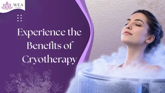Woman undergoing cryotherapy treatment in a cold therapy chamber for skin rejuvenation and wellness at WEA Clinic.